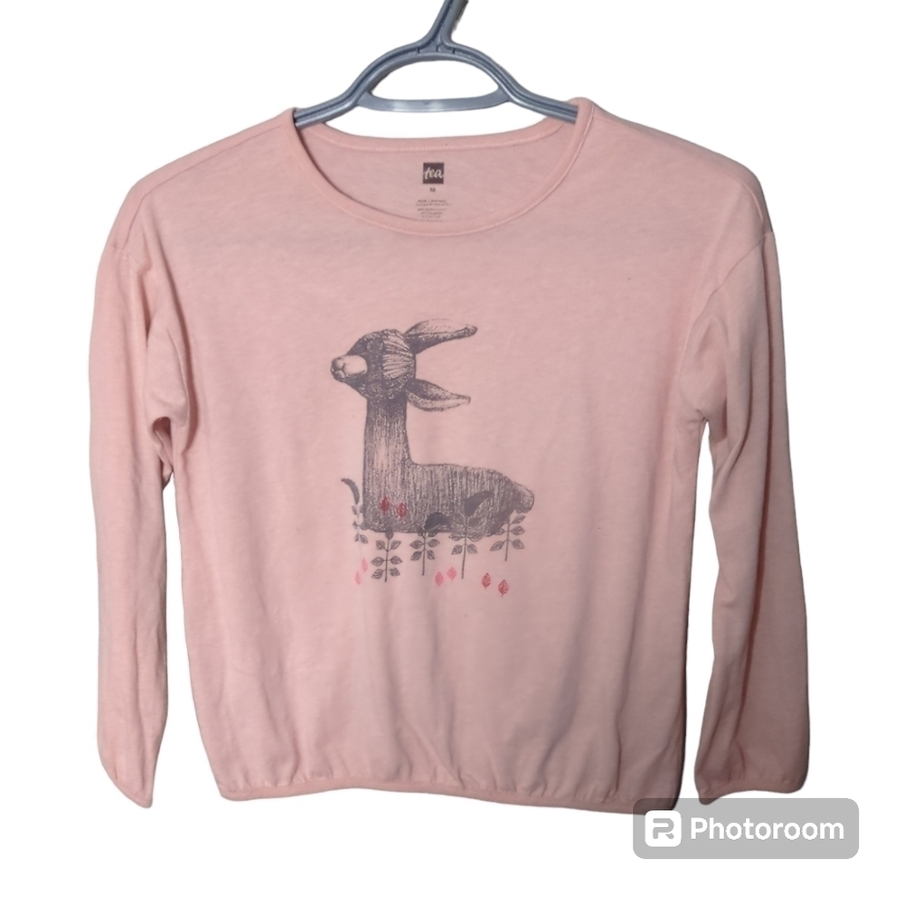 Tea Collection Baby Llama Graphic Long Sleeve‎ Top Pink Size 10